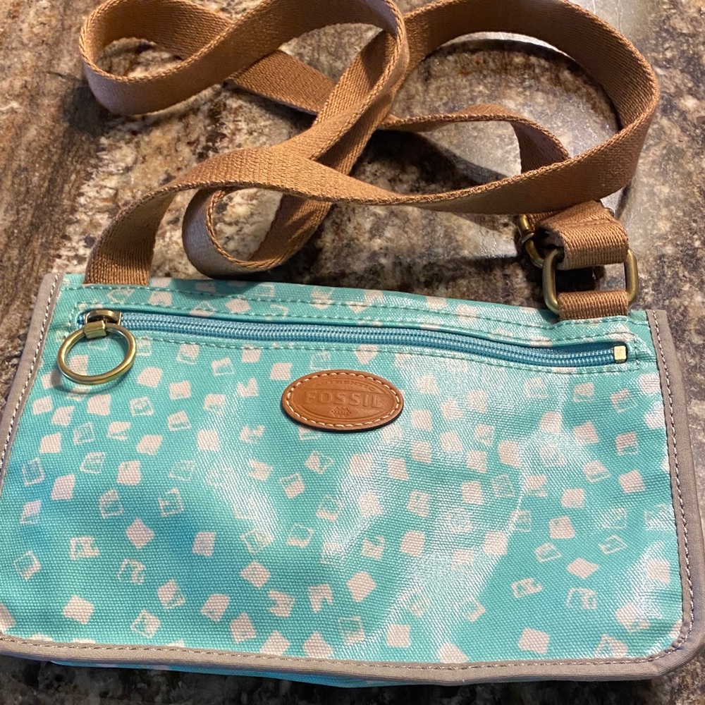 Fossil Women's Aqua and Tan Crossbody Bag